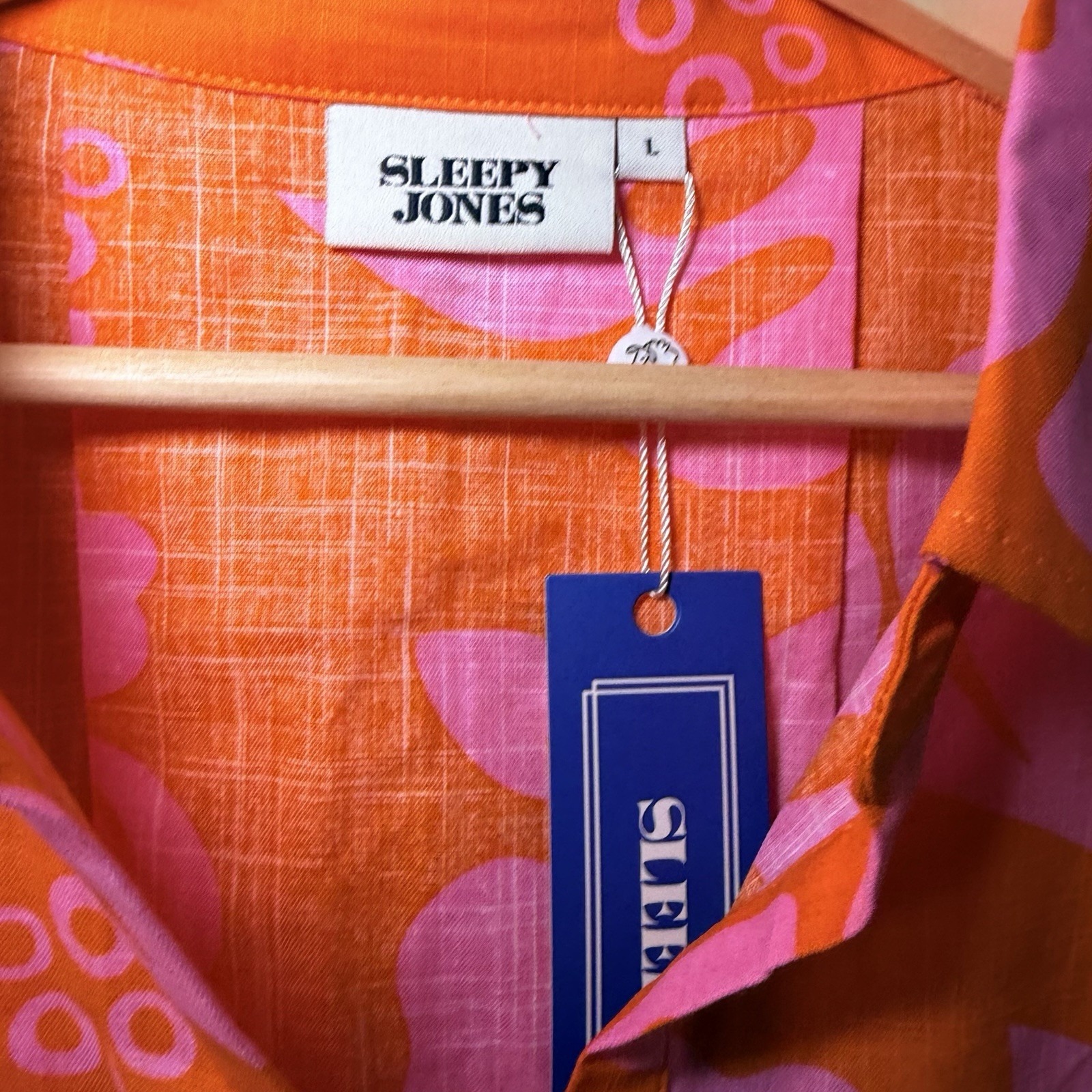 Sleepy Jones Jane Aloha Floral Print Tunic Dress Orange Pink Women's Size L Nwt — image 4 of 7